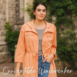 Soft Surroundings Women's S Peach Convertible‎ Hooded Windbreaker Jacket Utility